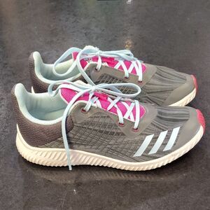 Adidas Gray and Pink Sneakers with Signature Stripes